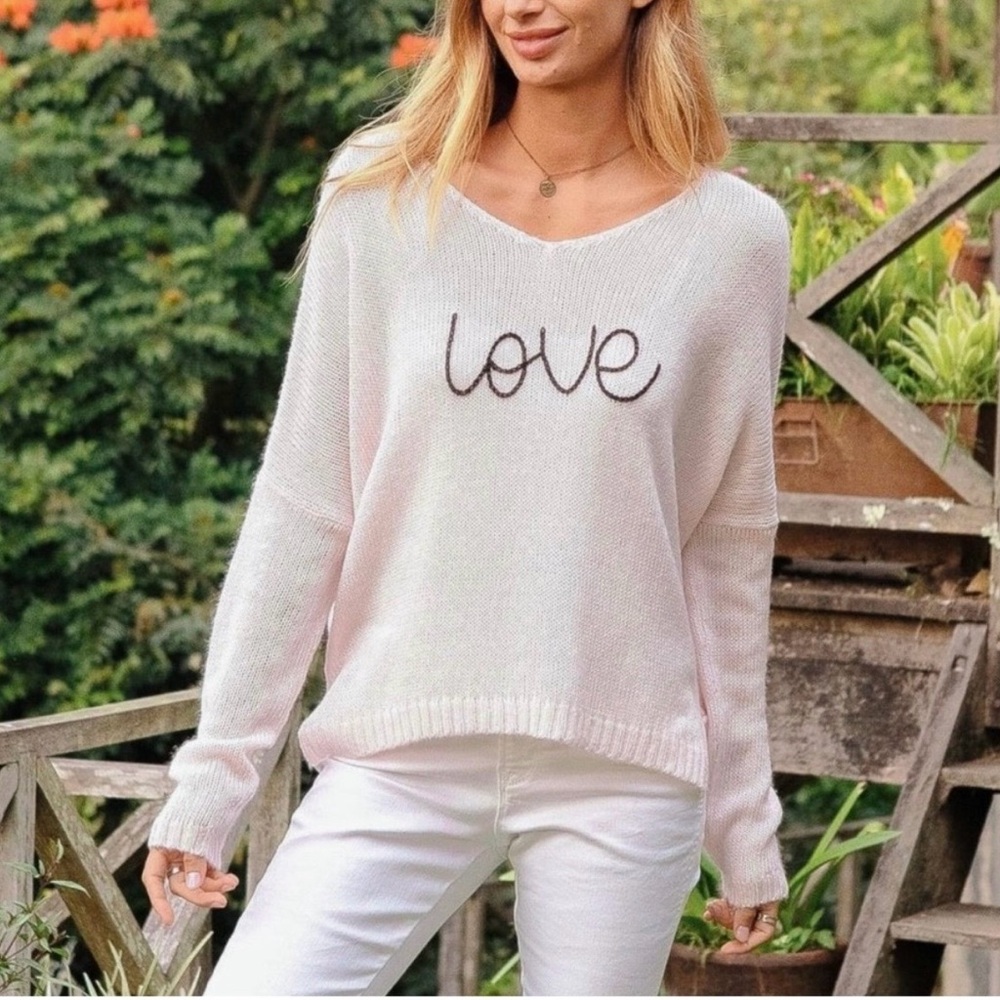 Wooden Ships Light Pink V-Neck Sweater